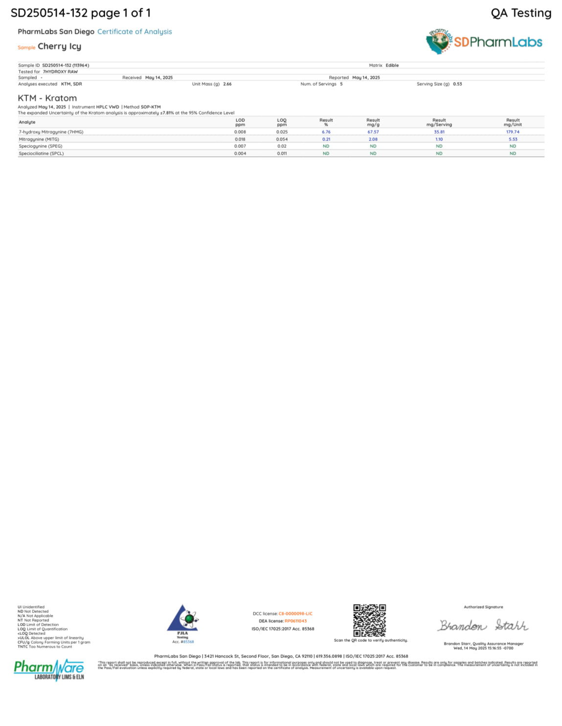 CHERRY ICY (DYE-FREE) - TOTAL ALKS 40.23MG (37.57MG 7-OH)