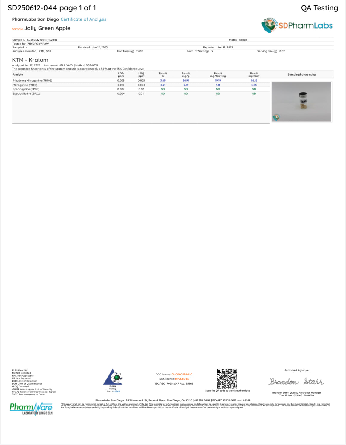 JOLLY GREEN APPLE (DYE-FREE) - TOTAL ALKS 21.7MG (21MG 7-OH)