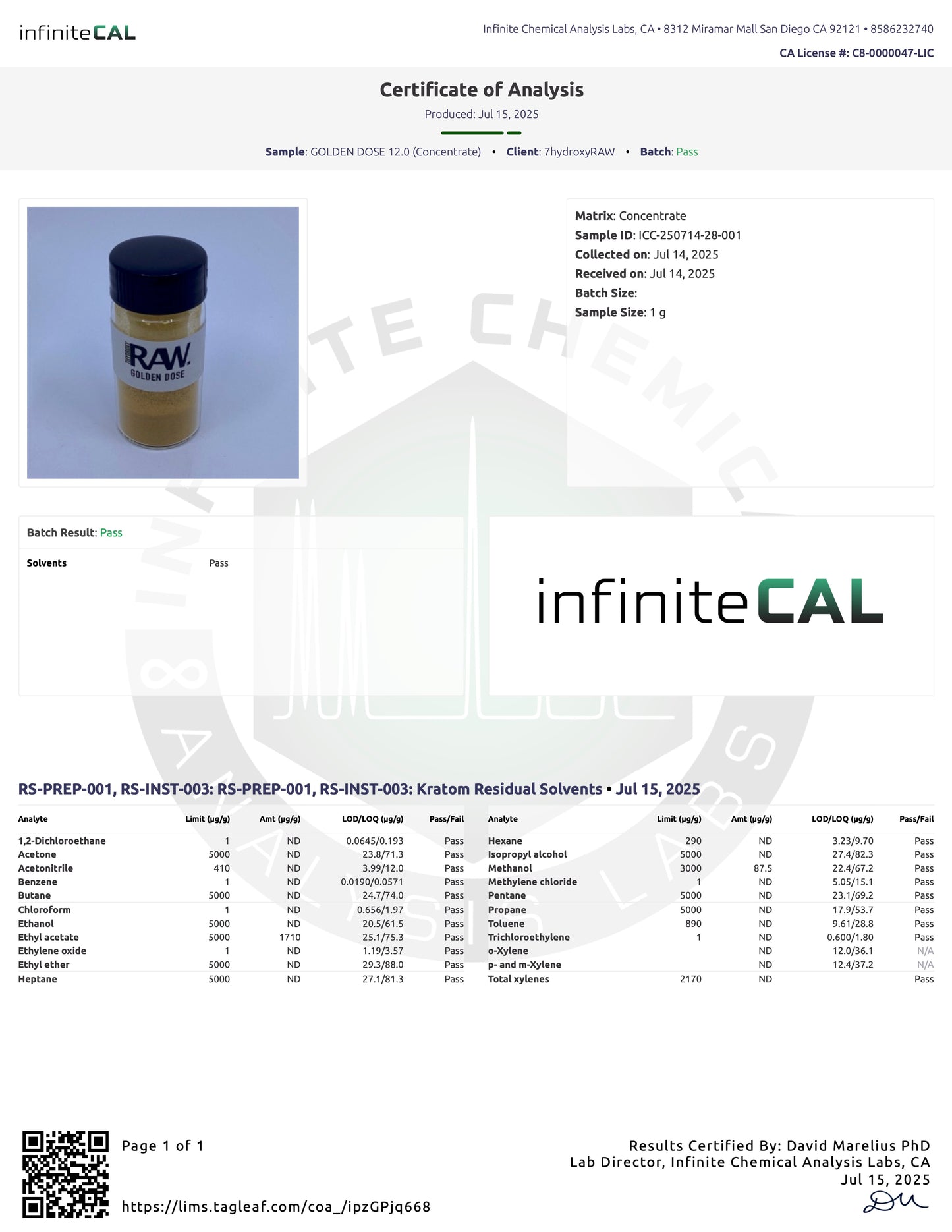 GOLDEN DOSE - TOTAL ALKS 87.2% (81.2% 7-OH)