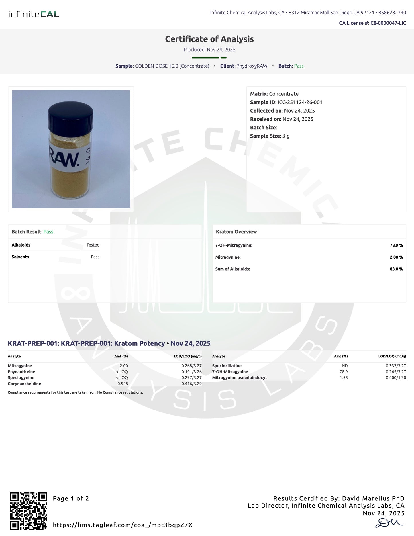GOLDEN DOSE - TOTAL ALKS 87.2% (81.2% 7-OH)