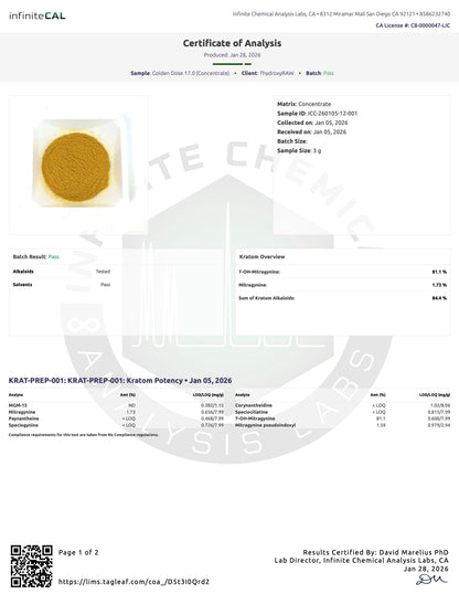 GOLDEN DOSE - TOTAL ALKS 87.2% (81.2% 7-OH)