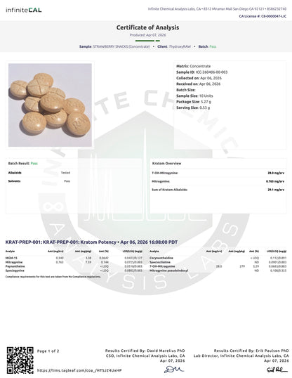 STRAWBERRY SNACKS (DYE-FREE) - TOTAL ALKS 29.1MG (28MG 7-OH)