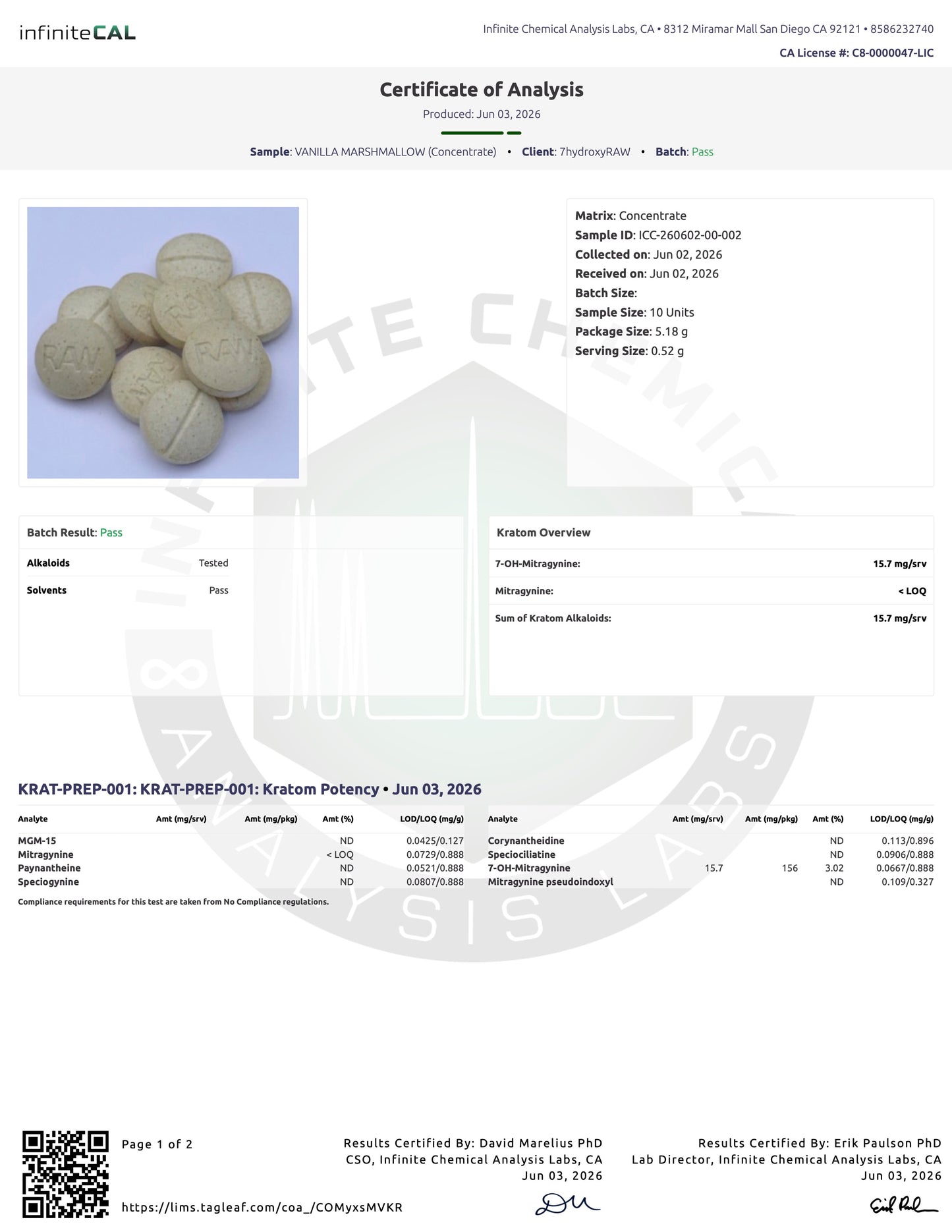 VANILLA MARSHMALLOW (DYE FREE) - TOTAL ALKS 15.7  (15.7MG 7-OH)