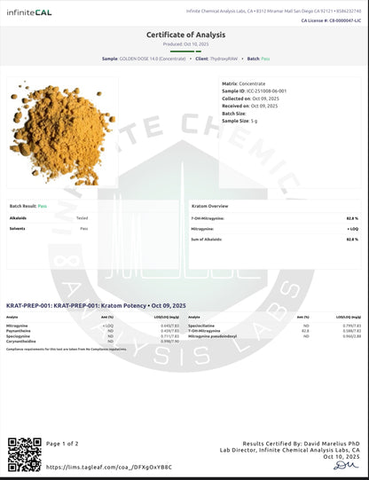 GOLDEN DOSE - TOTAL ALKS 87.2% (81.2% 7-OH)