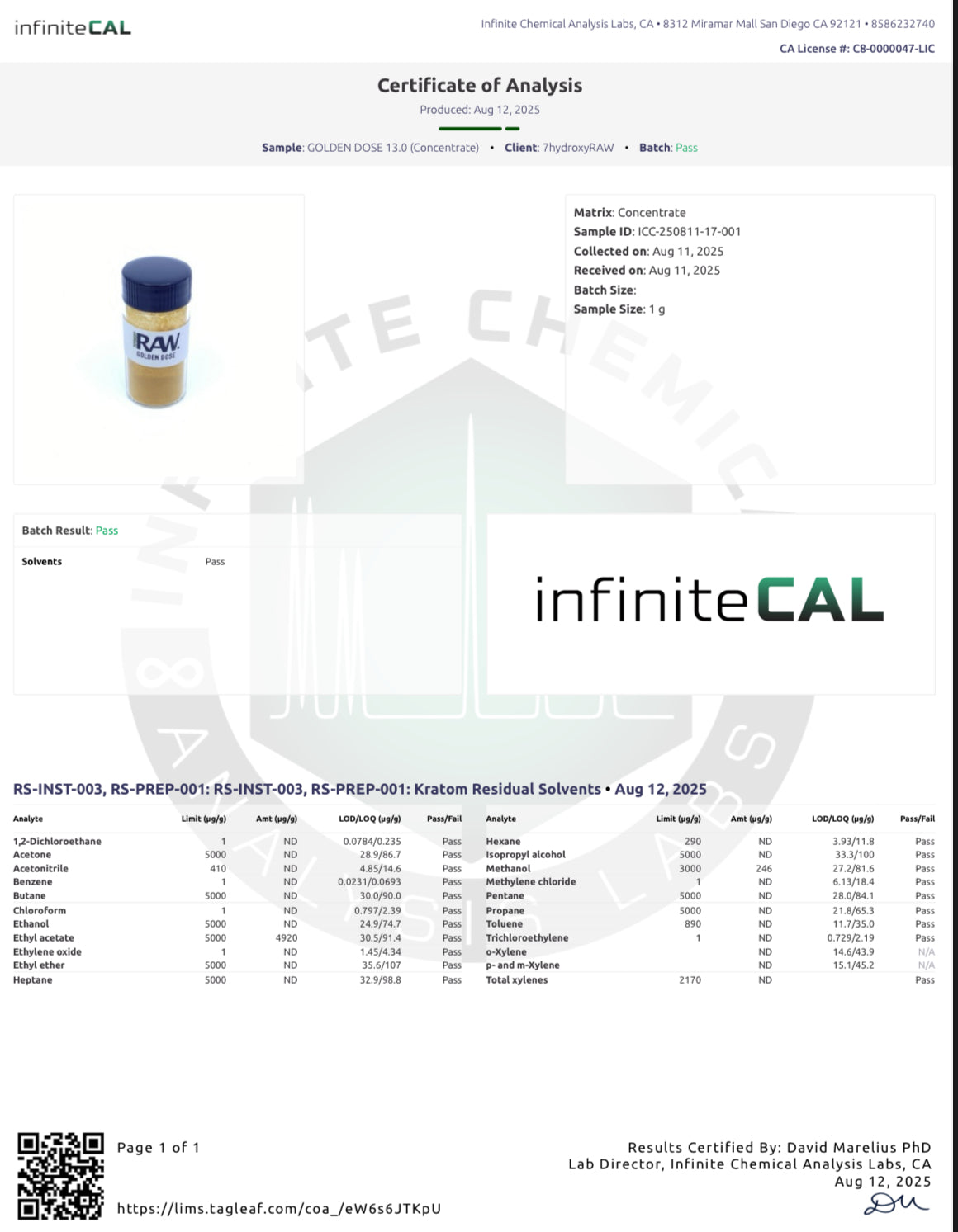 GOLDEN DOSE - TOTAL ALKS 87.2% (81.2% 7-OH)