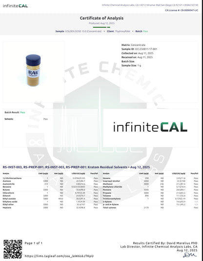 GOLDEN DOSE - TOTAL ALKS 87.2% (81.2% 7-OH)