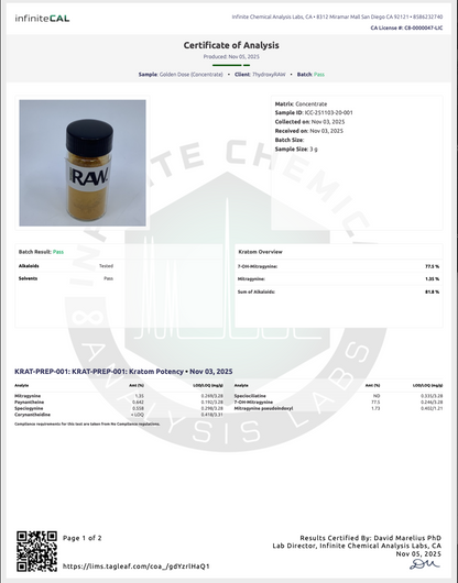 GOLDEN DOSE - TOTAL ALKS 87.2% (81.2% 7-OH)