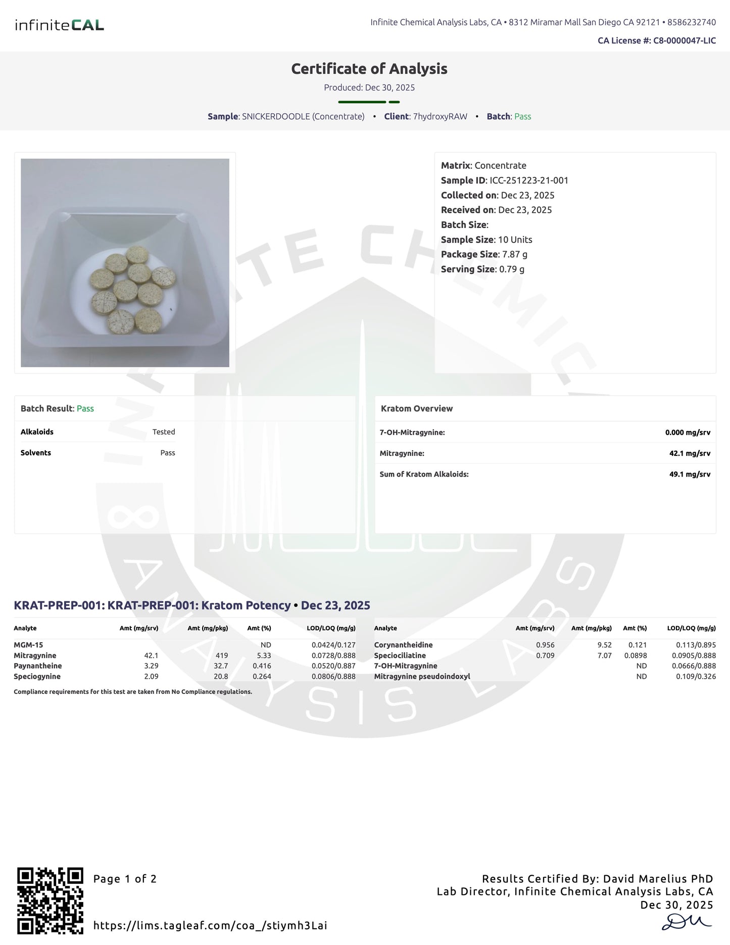 SNICKERDOODLE MIT TABS - TOTAL ALKS 40.5MG (38.8MG MIT) - NO 7-OH